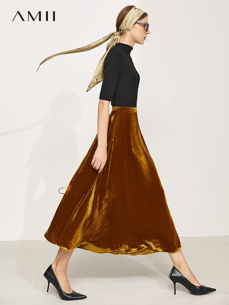 

women's tracksuits minimalismo saias para as mulheres de cintura alta veludo vintage senhora do escritÃ³rio aline longa feminino maxi l8, Gray