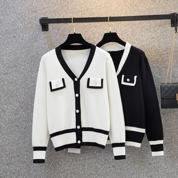 

women's knits & tees 2021 fat sister autumn korean version versatile age reduced long sleeve v-neck knitted cardigan sweater, White