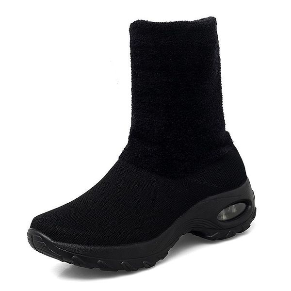 

boots winter fashion women's shoes plus velvet warm snow mid-high korean version size, Black