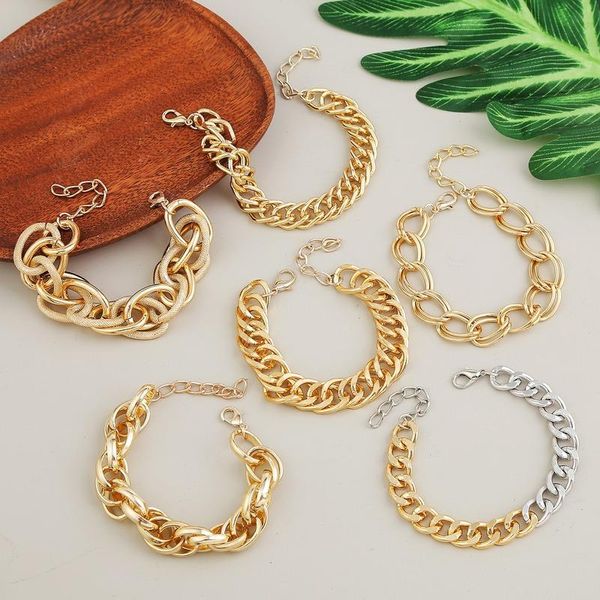 

link, chain 6 style punk cuban bracelets for women miami boho simple thick gold color hip hop bangles fashion jewelry gift, Black