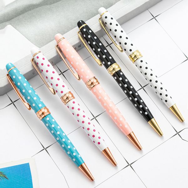 Bulk atacado baixo moq luxo caneta personalizada Pontos cor-de-rosa brancos completos impressos bonitos ballpen famoso marca novidade sublimação canetas