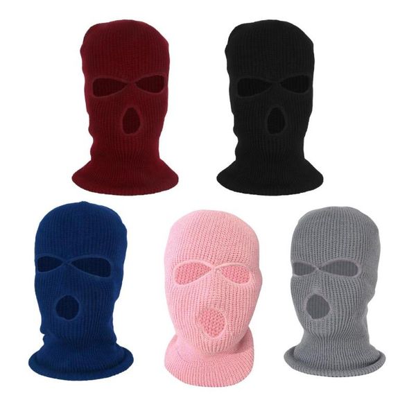 

winter knit ski 3-hole balaclava knit knitted full face ski cover beanie hat adults warm outdoor face cover sports