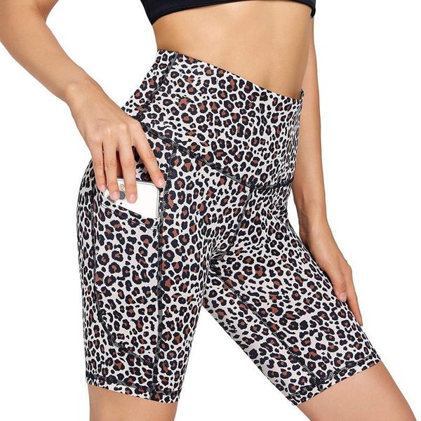 

running shorts summer leopard printed gym jogging women high waist lifting push up tight fitness sports pocket short#p4, Black;blue