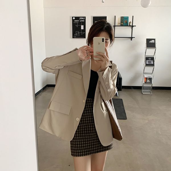 

2021 new autumn minimalist solid notched women blazers loose ol elegant vintage thick stylish woolen blazer jacket coats f80t, White;black