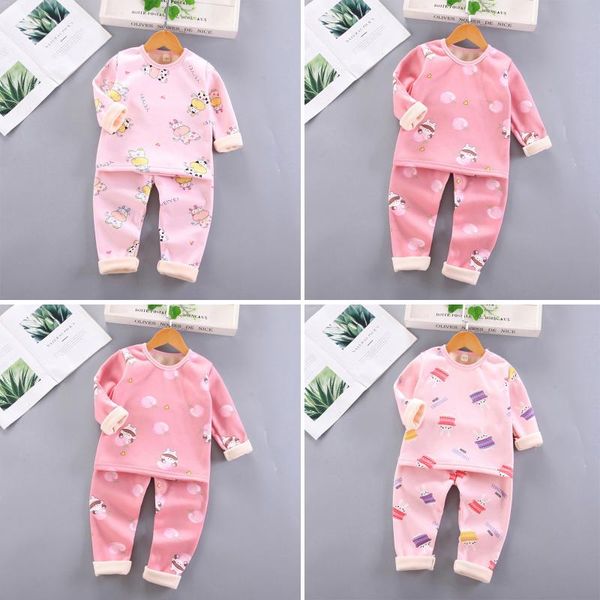 

pajamas autumn winter kids girls set toddler boy pijama long sleve fleece warm cartoon t-shirt pants outfits baby sleepwear, Blue;red