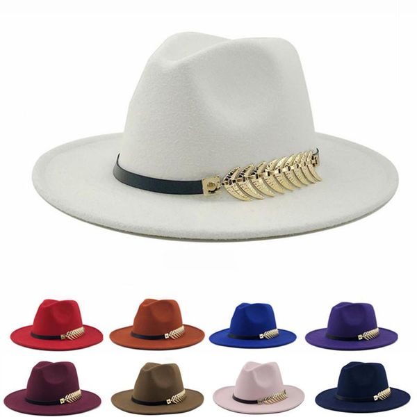 

wide brim hats simple whtie single side wool felt jazz fedora elegant men women panama soild color trilby cap wholesale, Blue;gray