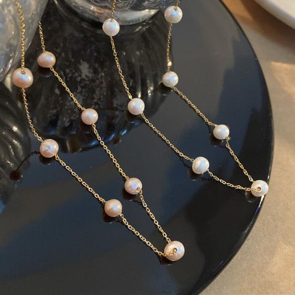 

chains titanium steel luxury designer natural freshwater pearl starry clavicle chain necklace ins girls chic neck, Silver