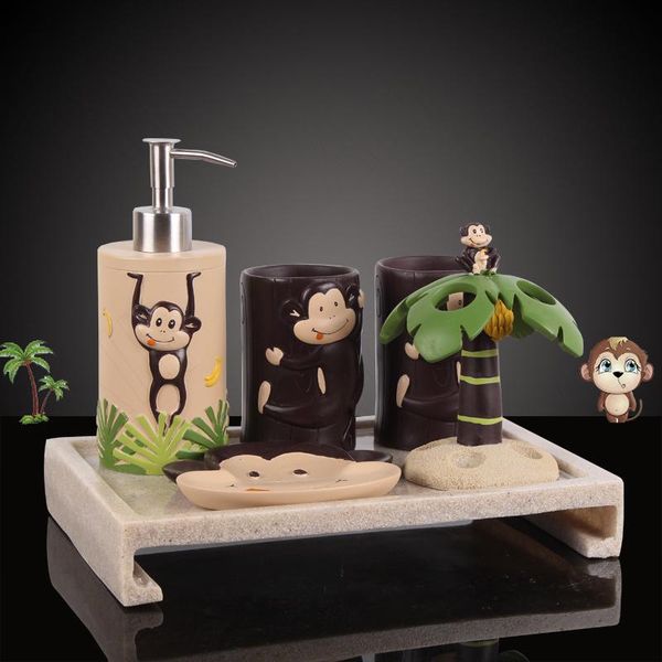 

bath accessory set european resin five-piece bathroom creative monkey decorative deskmouth cup toothbrush holder bathrooms accessories s