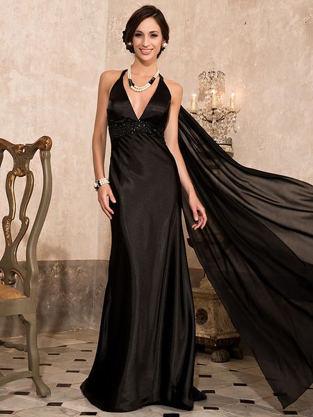 

new black 2021 celebrity style open back beading formal evening v-neck sleeveles chiffon satin prom party gowns vestidos de noiva 2dop, Black;red