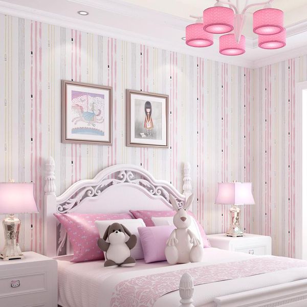 

wallpapers self adhesive wallpaper 3d stereo wall sticker simple pink stripe waterproof children's princess room kindergarten backgroun