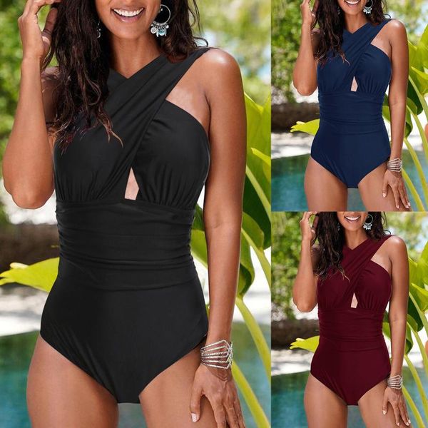 

women's swimwear women 2021 suymmersolid color conjoined body swimsuit twining overlapping bikinis maillot de bain femme, White;black