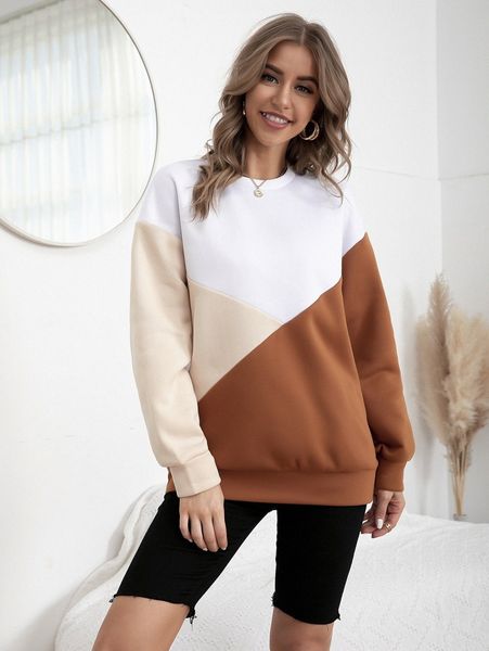 

color block drop shoulder pullover p6uq#, White;black
