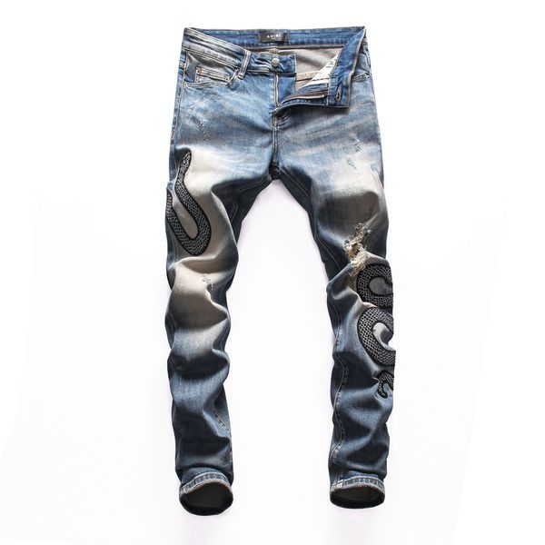 

wholale 21ss brand digner men's jeans european and american coupl hip-hop nightclub party concert jean star same style denim, Blue