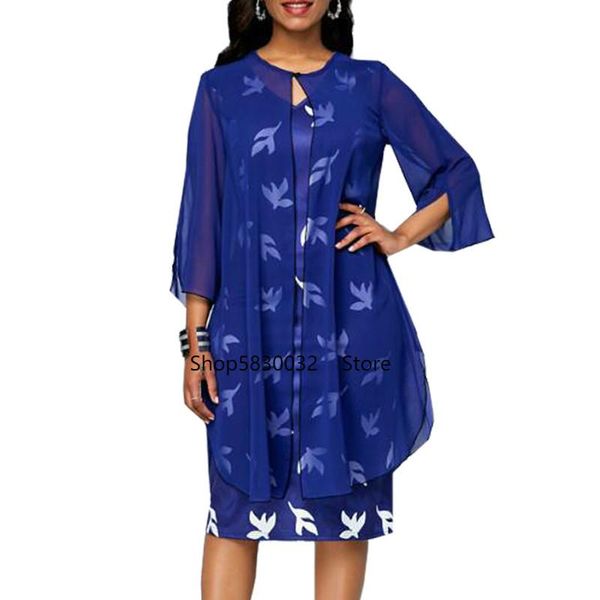 

casual dresses summer autumn dress women 2021 plus size slim print chiffon bodycon cloak set elegant v neck party 5xl, Black;gray