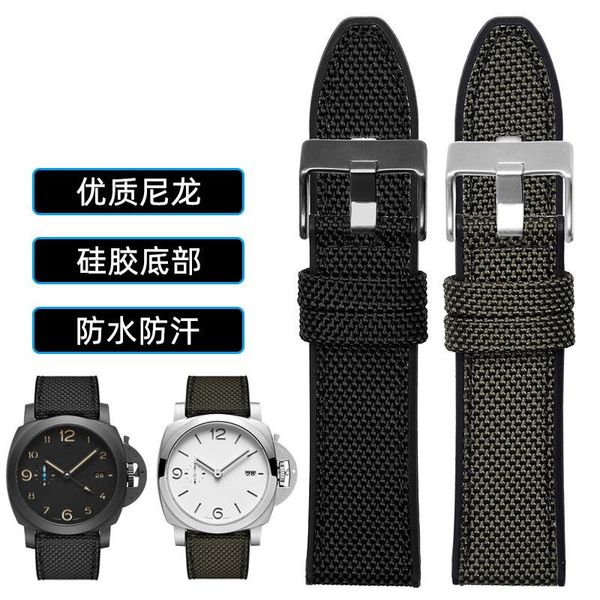

watch bands nylon silicone backing strap is suitablefor dz4500 dz4506 dz7420 men's officer series accessories watchband, Black;brown
