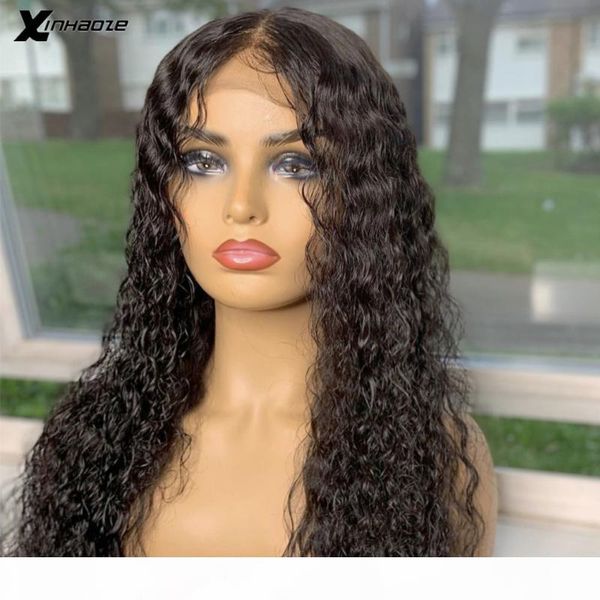 

wet and wavy middle part lace front human hair wig brazilian remy water wave wig 13x6 lace front human hair wigs for women, Black;brown
