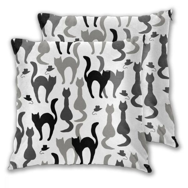 

pillow case square decorative throw pillows cats and mice silhouettes cushion covers cases pillowcases for sofa bedroom car chair 2 pieces