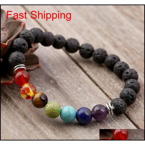 

black lava volcanic stone 7 chakra bracelet,natural stone yoga bracelet,healing reiki prayer balance bud qylrih homes2007