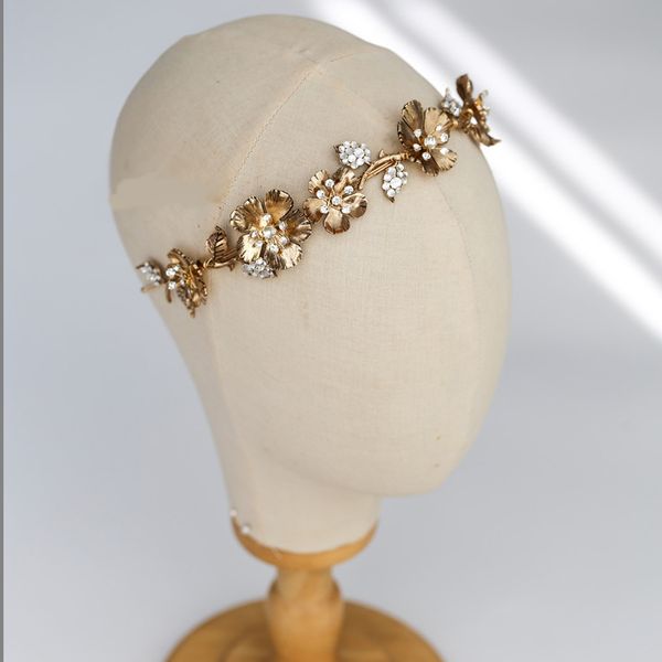 Accessori per capelli da donna, gioielli da sposa, corona di cristallo fatta a mano, corona di fiori in oro antico, copricapo da sposa, gioielli da ballo