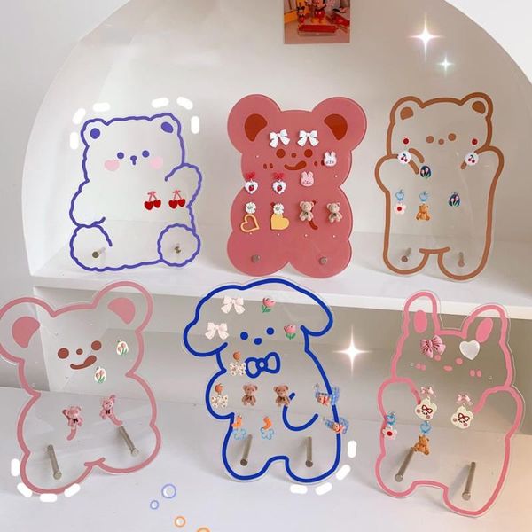 

jewelry pouches, bags arrival cute acrylic bear earring display stand transparent hanging storage fashion holder, Pink;blue