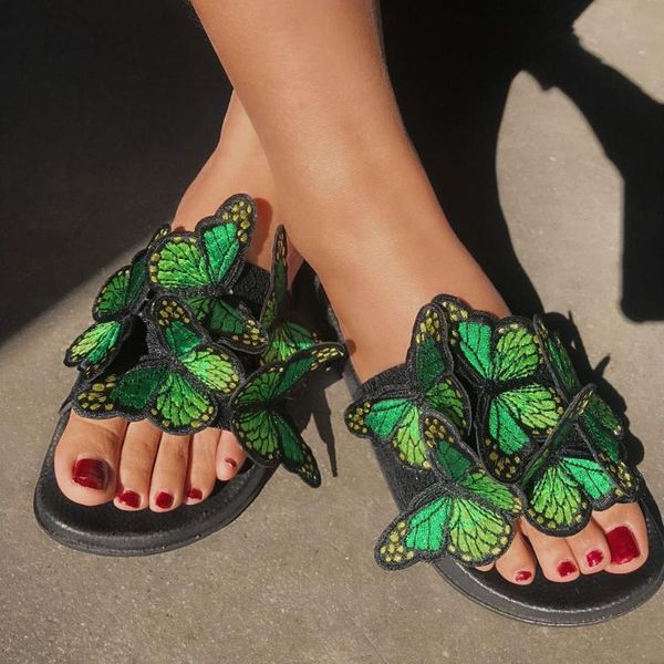 

fashion women's slippers butterfly decorate embroidery design shoes anti-slip slides indoor outdoor slippers flip-flops flats, Black