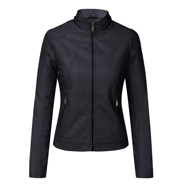 

women's leather & faux 2021 autumn solid cashmere pu jacket plus size hooded stand collar slim outwear female casual coats veste en cui, Black