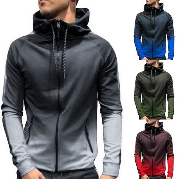 

men fashion 3d print gradient color hooded jacket coat new male long-sleeved slim zipper coat hip-hop casual sweatshirts 201113, Black