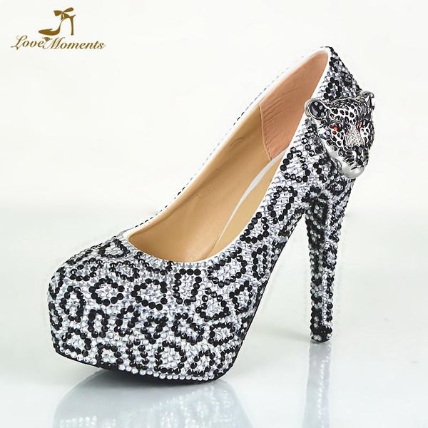 

black and silver rhinestone leopard nightclub high heels customized crystal wedding bridal shoes beautiful matching prom pumps