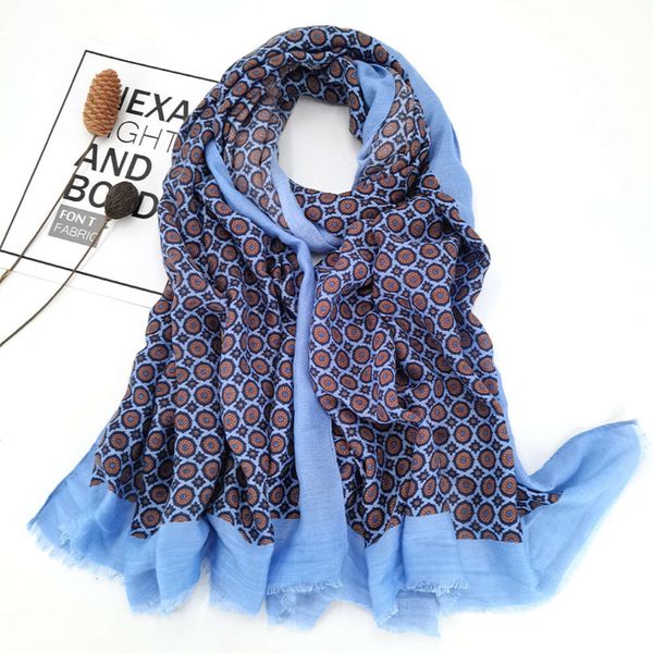 

men's simple casual frame sunflower 21 new long scarf cotton linen printed shawl, Blue;black