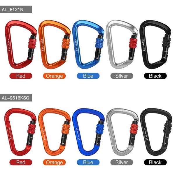 

cords, slings and webbing 25kn d-shaped carabiner lock heavy duty aluminum alloy spring-loaded gate buckle survival equipment