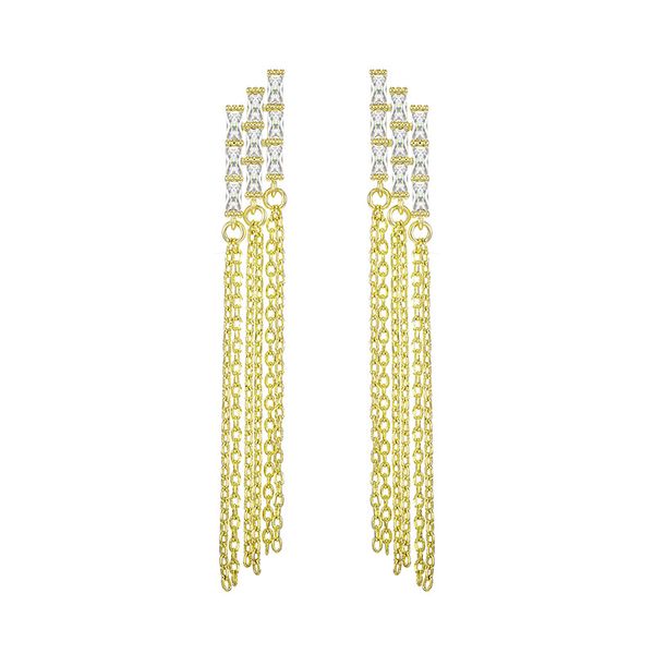 

2021 new trendy design sense long 18k gold-plated 925 silver needle synthetic jewelry tassel earrings, Golden