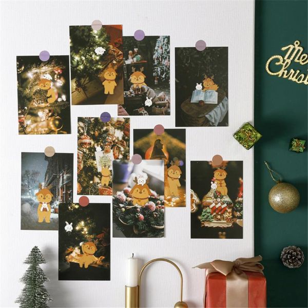 Adesivos de Parede 15 pcs Ins Estilo Cartoon Rena Elf papel cartão Feliz Natal atmosfera adereços decoração de quarto acessórios