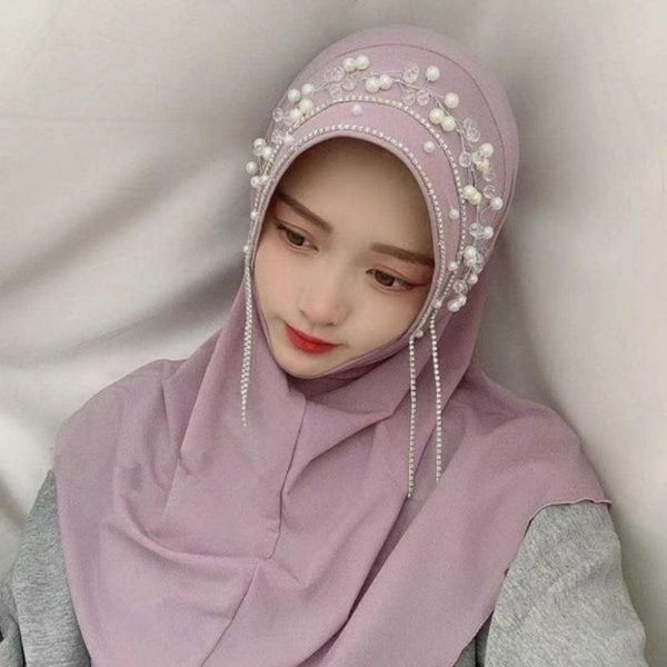 

ethnic clothing handmade hard cap arabian women shawls pearls dec hijabs, Red