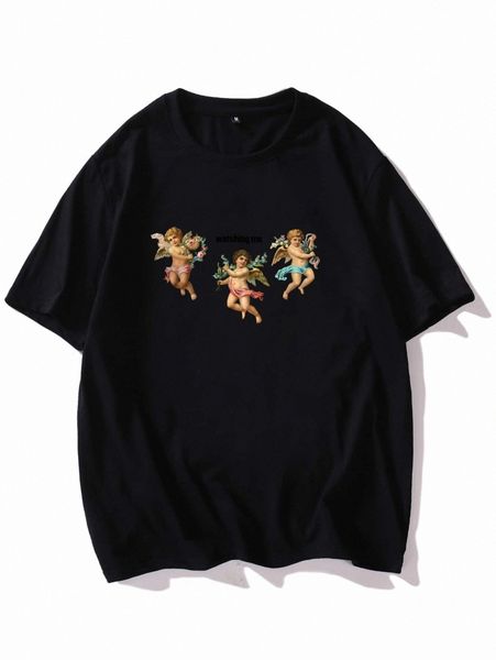 

men angel and letter graphic tee v1kc#, White;black
