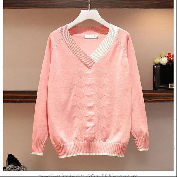 

2021 v neck autumn women pullover sweaters loose casual pull female fall sweaters winter sweaters drop shipping, White;black