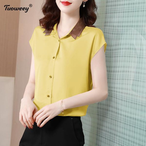 

women's blouses & shirts 2022 short sleeve patchwork women button vintage turn down collar blouse and fashion female clothing, White