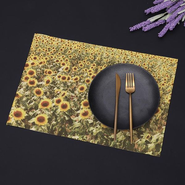 

table runner painting heat-resistant placemats stain resistant anti-skid washable pvc/polyeste mats woven placemats, set of 4 pcs
