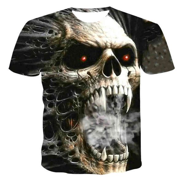 

boys' skull and death short sve t-shirt, fashion crew neck, custom street cloth, summer, 3 d, 110-6 xl, new in 2021, White;black