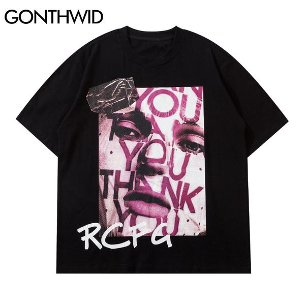 GONTHWID Hip Hop T-shirts Streetwear Graffiti Poster Punk Rock Gothic Tees Shirts Harajuku Mode Korte Mouw T-Shirt Mannen Tops C0315