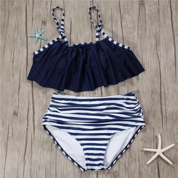 

women's swimwear nidalee blue striped bikini set 2021 wire summer bathing high waist ruffle swimming suit triangle padded bandage biqui, White;black