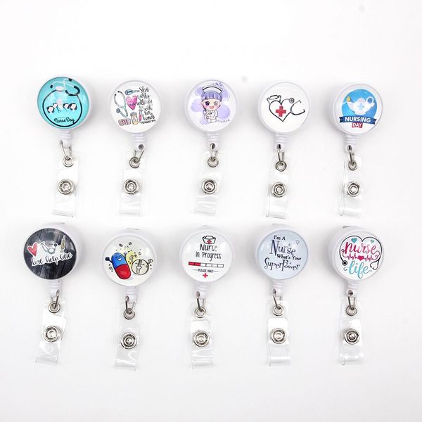

fashion custom key rings nurse epoxy retractable medical glass badge holder yoyo pull reel doctors id name card for accessories, Slivery;golden