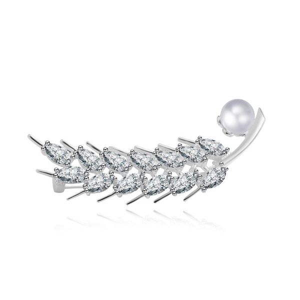 

pins, brooches elegant wheat ear imitation pearl pins luxury cubic zirconia scarf brooch wedding jewelry for women men gifts broche, Gray