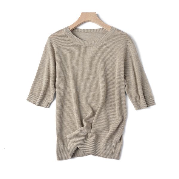 

2021 new spring knit short sleeve women summer loose o-neck t chic solid color basic t-shirt tee shirt female lpij, White