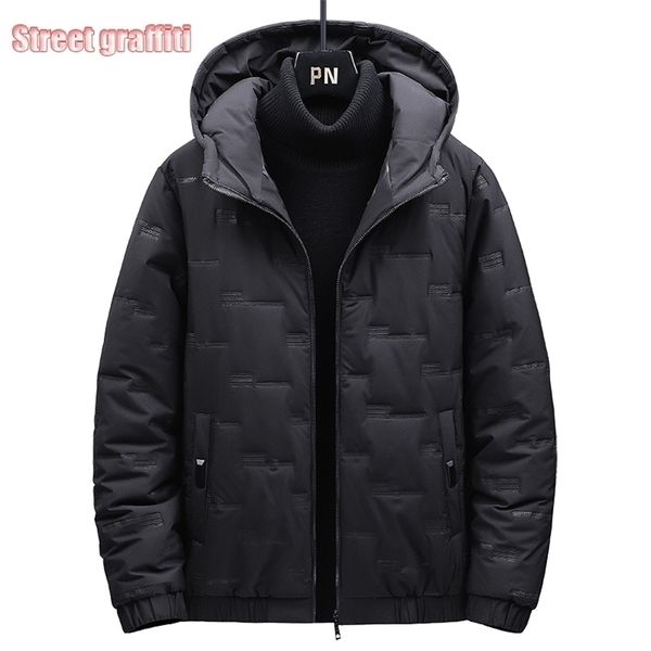 

men's winter jacket coat brand casual autumn thicken hooded parka fashion slim autumn fit windproof jacket parka men 211204, Black