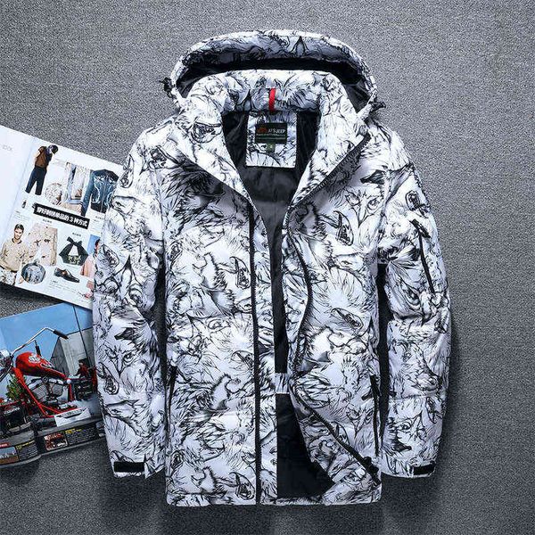 

men's down parkas fashion brand winter thick white duck casual jacket coat camouflage hooded black t220927