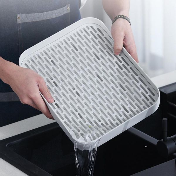 

kitchen storage & organization double layer drain plates non-slip desk decoration serving trays multifunction rectangle plastic dishes veget
