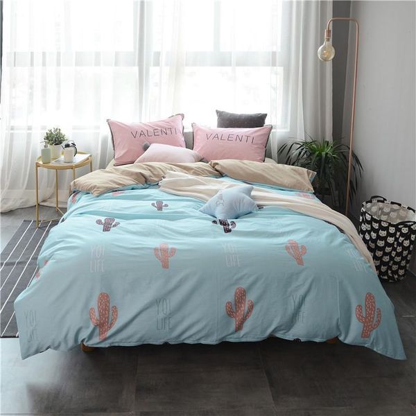 

4pcs 100% cotton duvet cover sets cartoon cactus printed quilt cover pillowcase bed sheet bed linen  king size bedding set