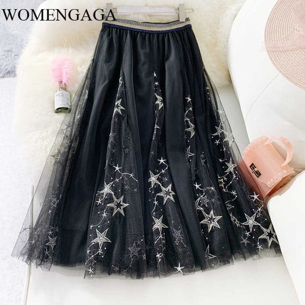 

korea spring and summer a-line double multi-layer mesh halfbody skirt wholesales heavy work lace bottoms y092 210603, Black