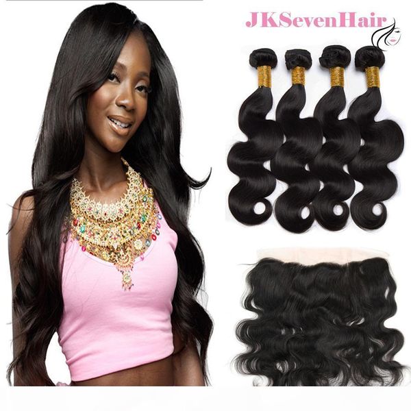

10a virgin brazilian body wave hair bundles 4pcs with 13x4inch lace frontal malaysian peruvian indian hair weaves with ear to ear frontal, Black