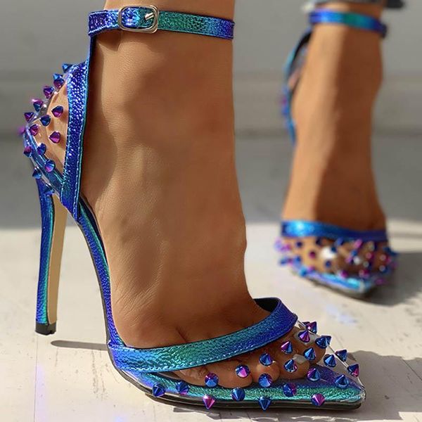 

dress shoes 2021 pvc rivet women pumps fashion female ankle buckle strap ladies party high heels, Black